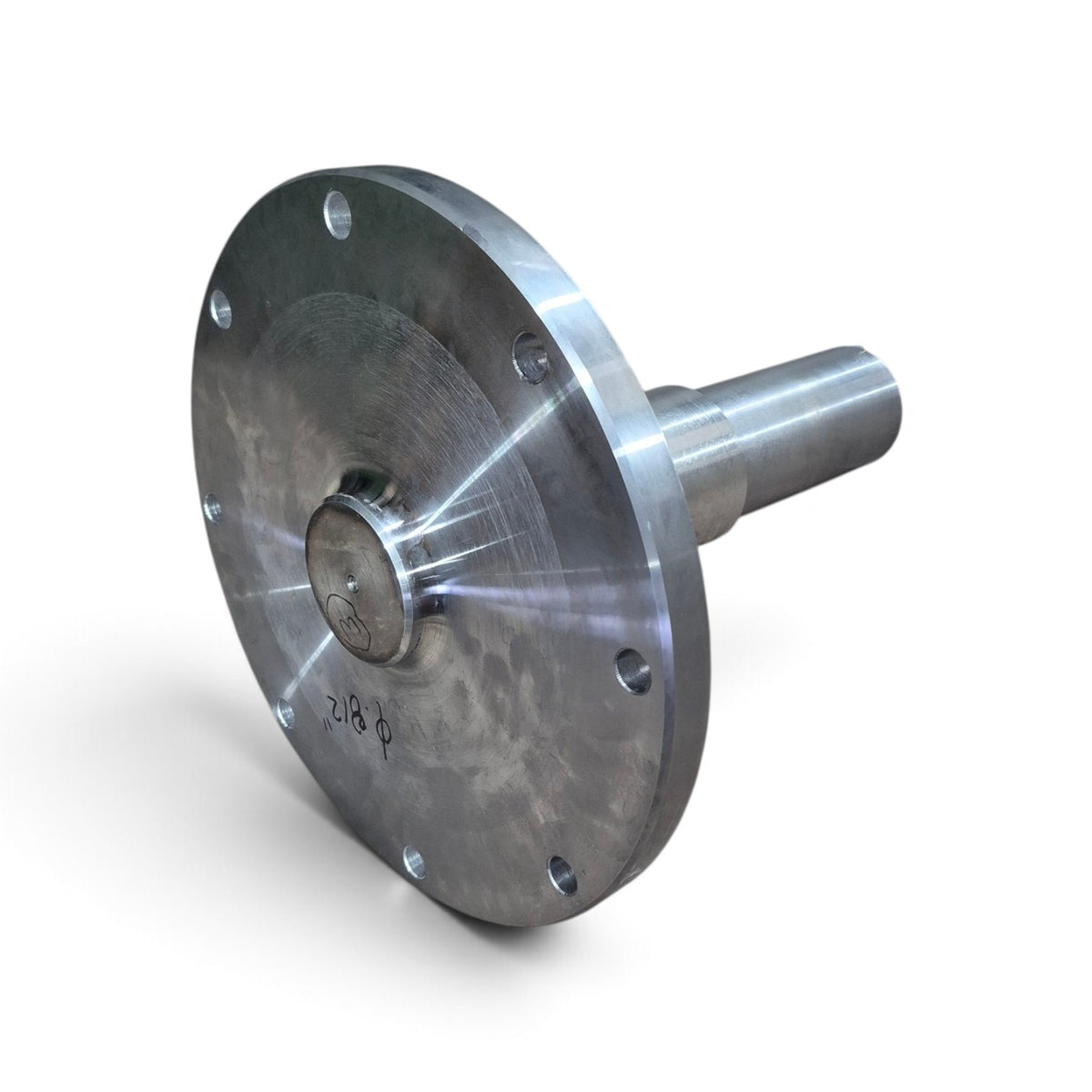 McLanahan log washer stub shaft, back face of the flange with 4 inch pilot and eight 0.812 inch bolt holes